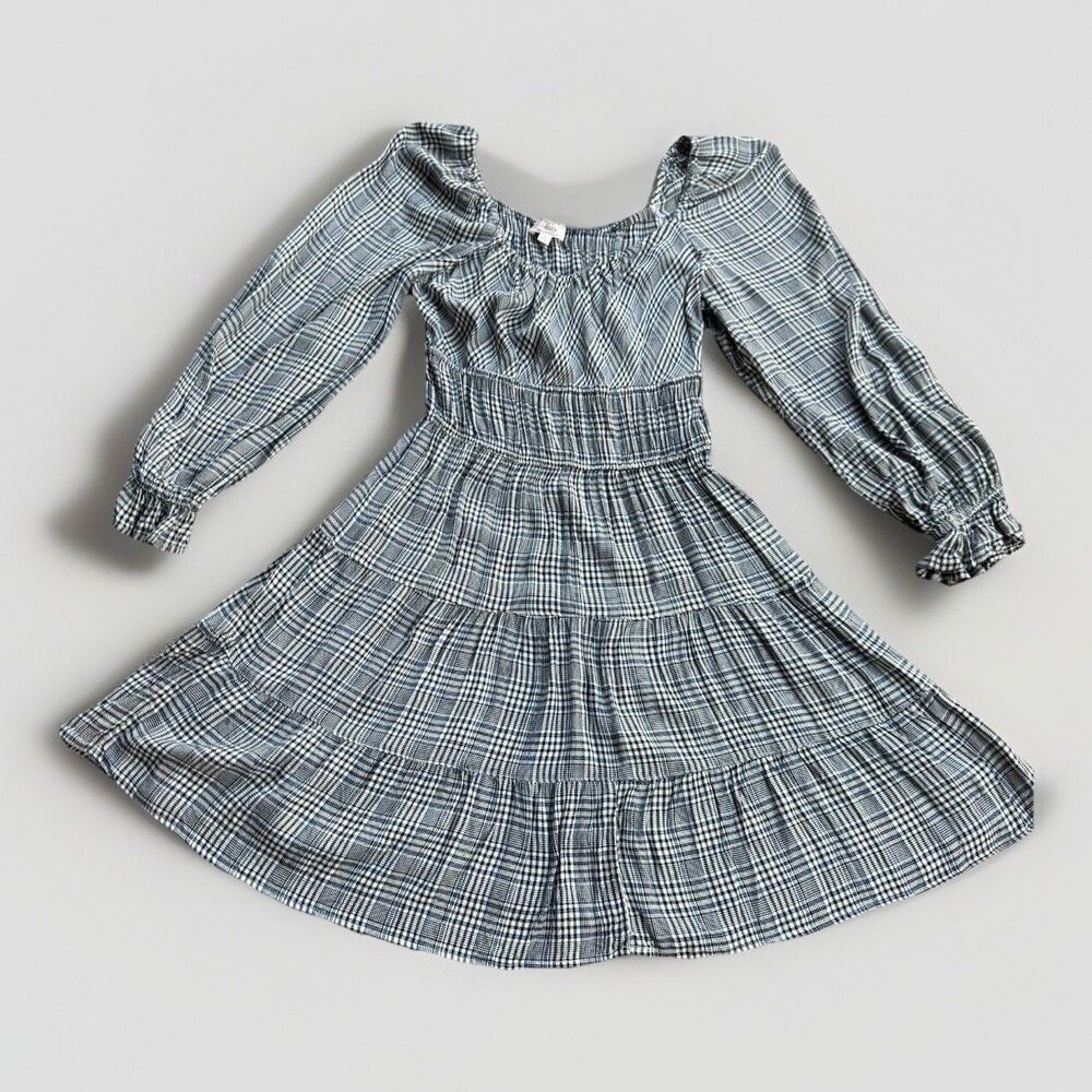 Dizzy Lizzy Summer  Long Sleeve Swing Houndstooth Plaid Dress Size Large